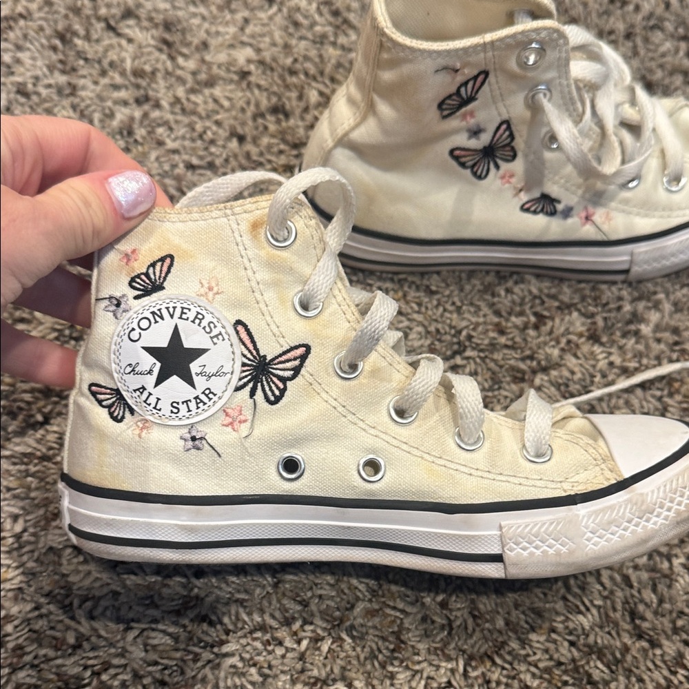 Converse Kids High-Tops - Cream with Butterfly Accents